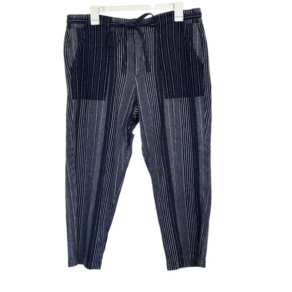 Gap Linen Cotton Navy White Striped Cropped Pants Size Large Casual Coastal Boho - Picture 1 of 9